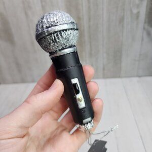 Robert Stanley Christmas Microphone Ornament Blown Glass Black Silver Holiday